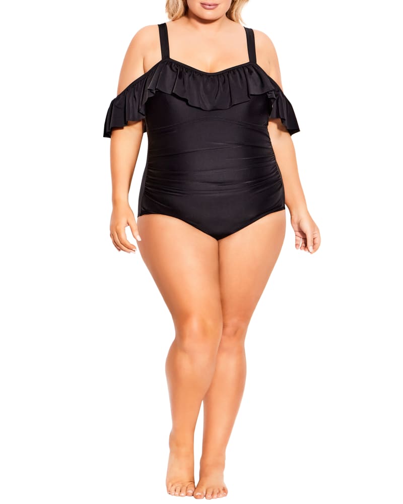 Plus size model wearing Bailey Ruffle Swimsuit by avenue | Dia&Co | dia_product_style_image_id:197381